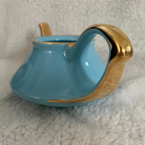 PEARL CHINA Co.(GUARANTED 22k GOLD TRIM) TEA POT ROBIN EGG BLUE, VINTAGE, NO LID - Picture 5 of 12